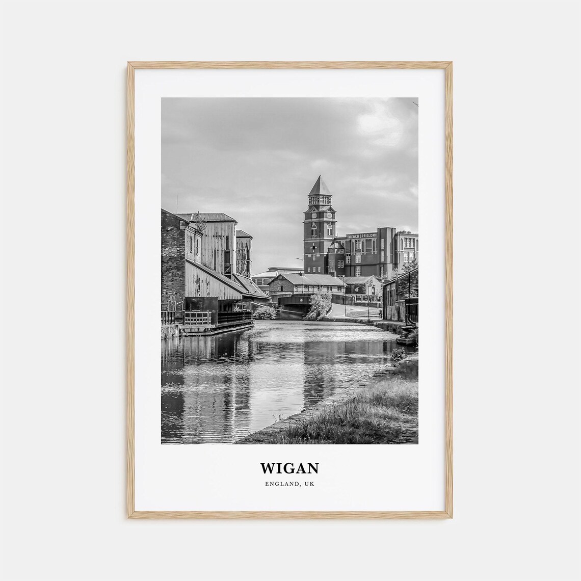 Wigan England Canal Industrial Heritage Waterway Black White Poster
