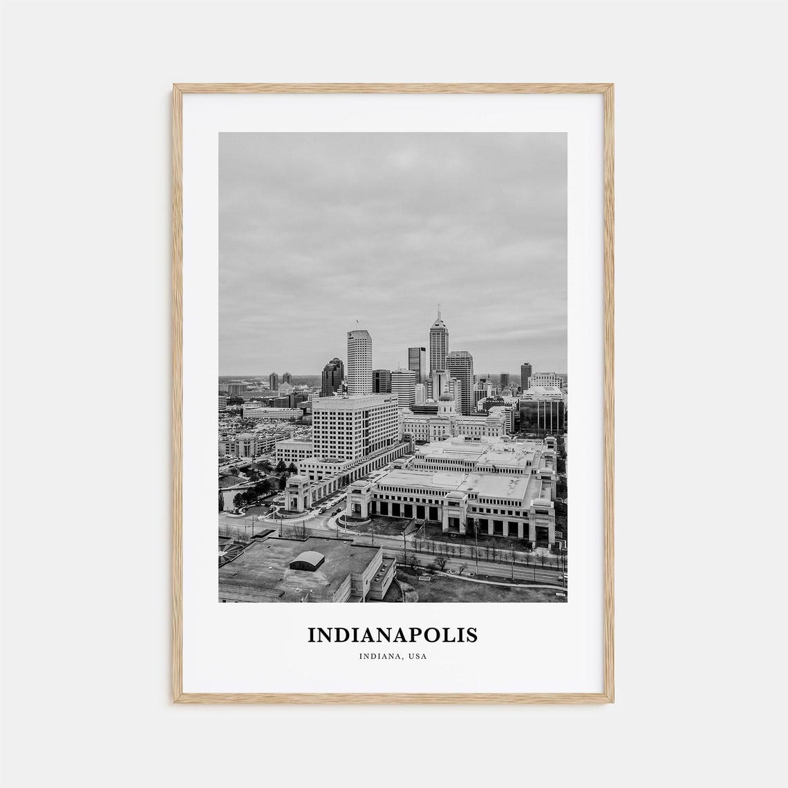 Indianapolis Indiana Skyline Aerial Black and White Photo Print