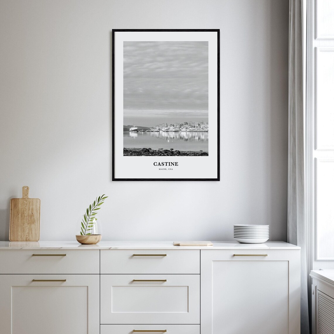Castine Maine Quiet Coastal Waterfront Black White Travel Poster - Image 2