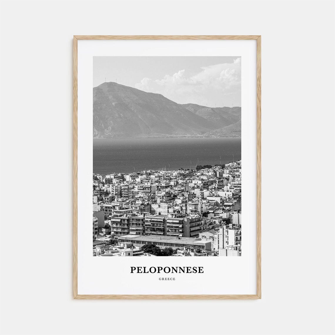 Peloponnese Greece Mediterranean Coastal City Black White Poster