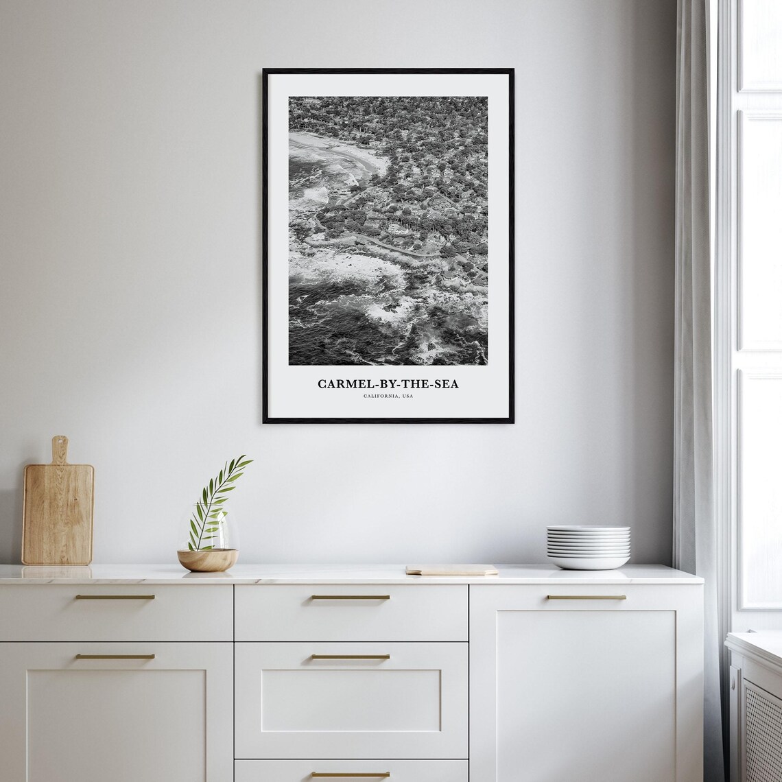 Carmel-by-the-Sea California Aerial Coast Black White Travel Poster - Image 2