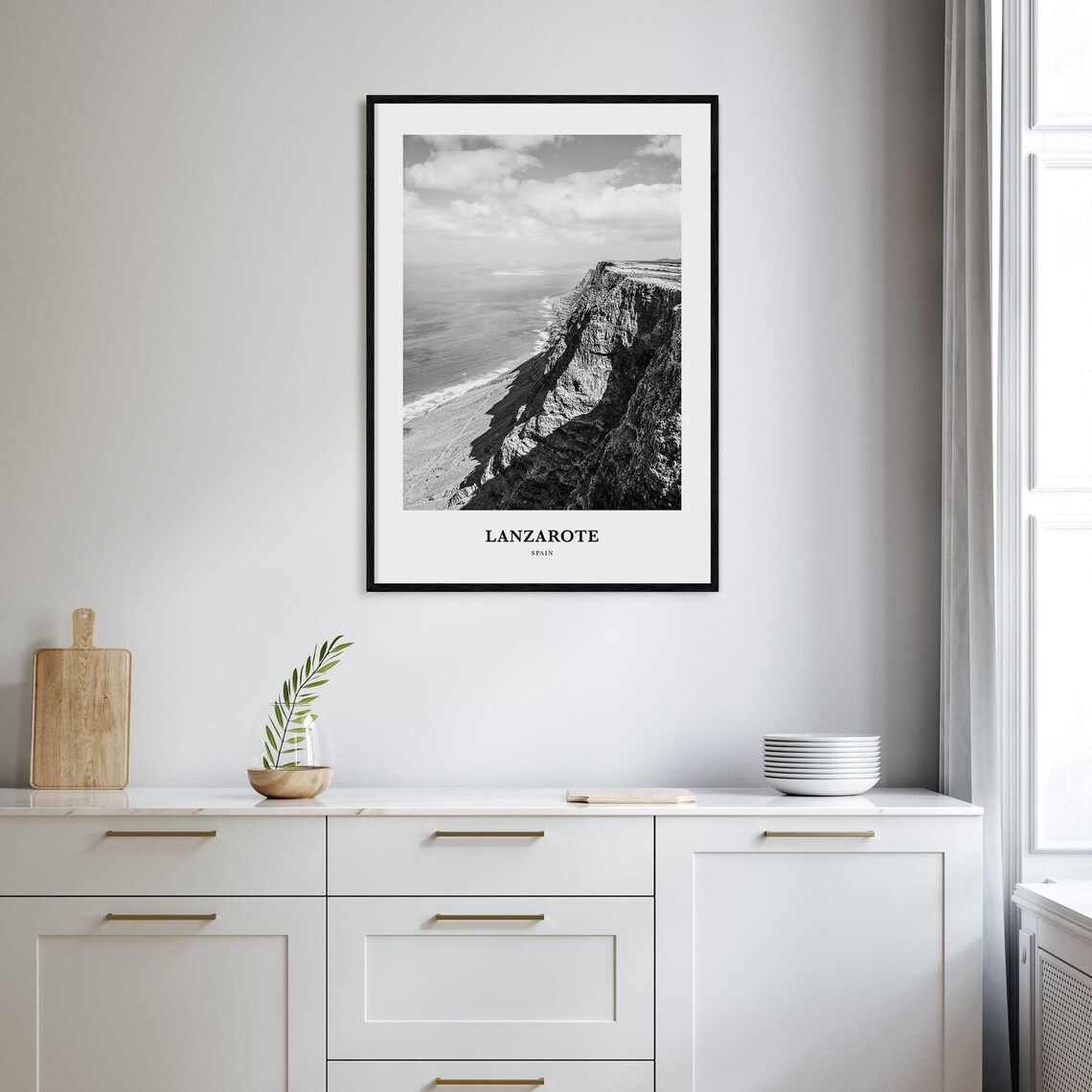 Lanzarote Sea Cliffs Black And White Canary Islands Travel Poster - Image 2