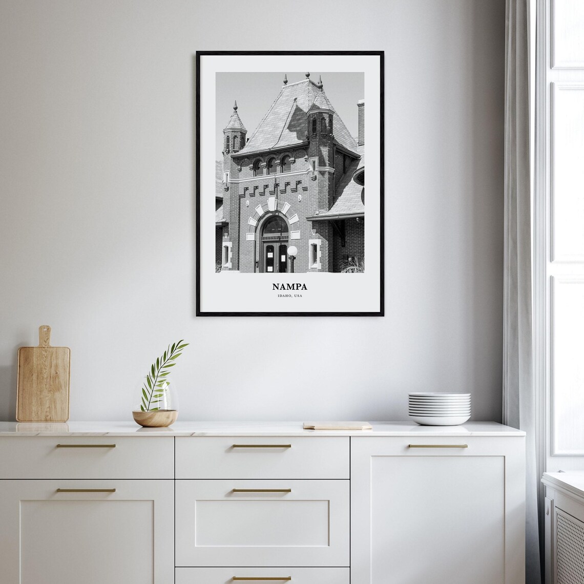 Nampa Idaho Historic Brick Building Black And White Travel Poster - Image 2