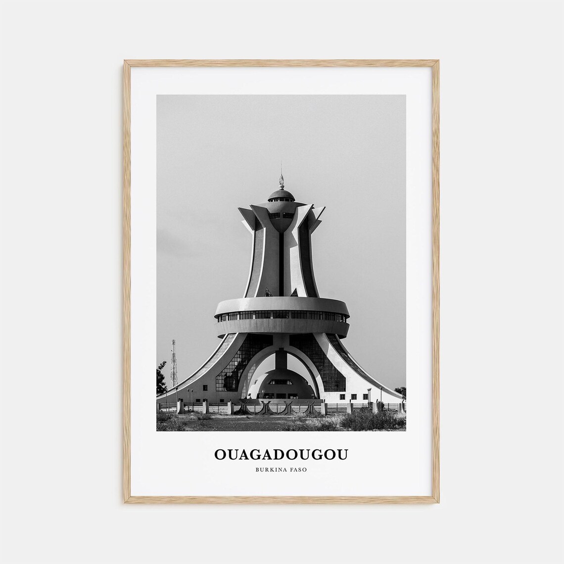Ouagadougou Heroes Monument Burkina Faso Black White Travel Poster
