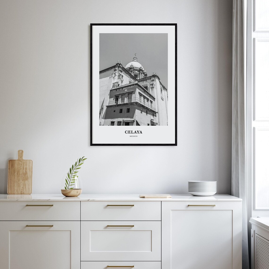 Celaya Mexico Colonial Church Dome Black White Travel Poster - Image 2