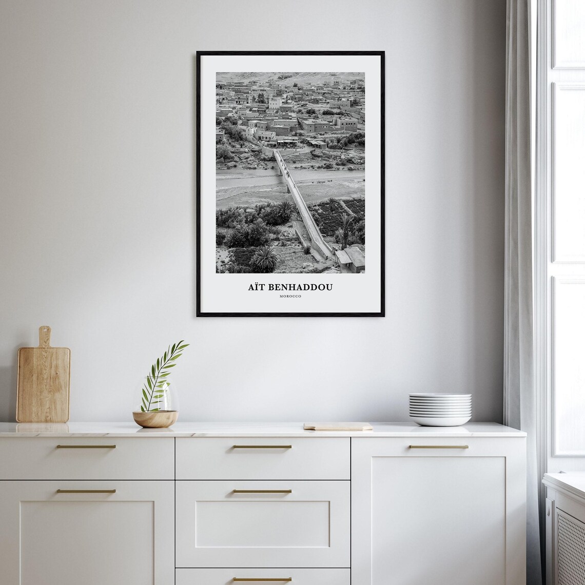 Ait Benhaddou Morocco Village Bridge Black and White Travel Poster - Image 2