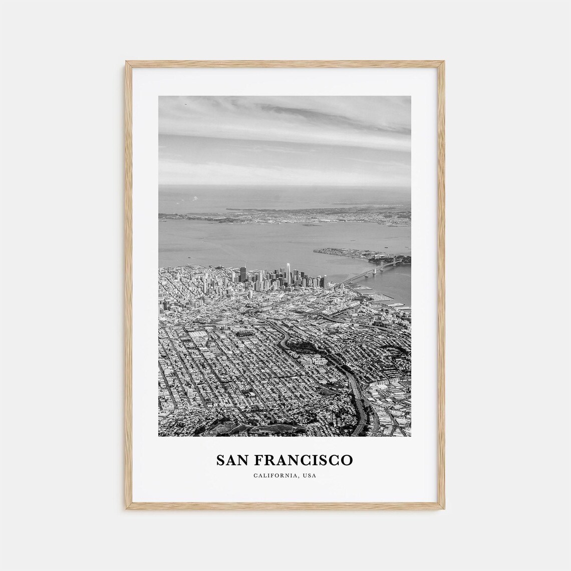 San Francisco Bay Aerial Cityscape Black and White Photo Poster
