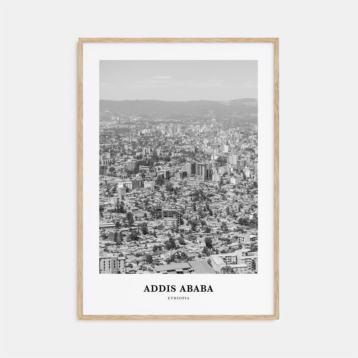 Addis Ababa Ethiopia City Aerial View Black and White Travel Poster