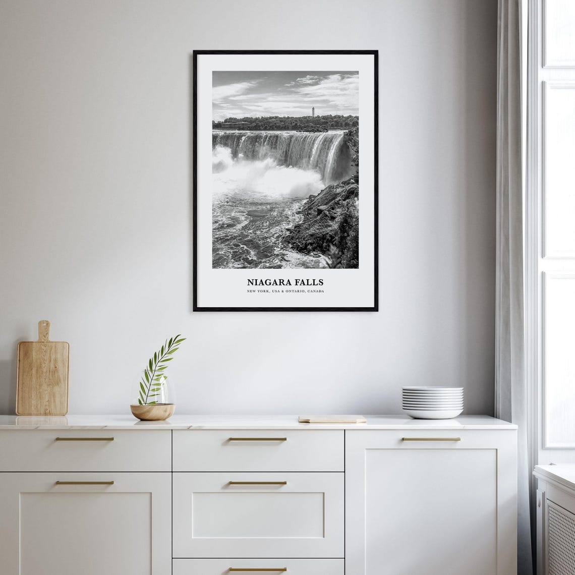 Niagara Falls Dramatic Black and White Waterfall Photo Poster - Image 2