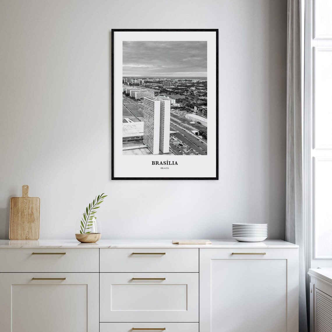 Brasilia National Congress Plaza Brazil Black and White Poster - Image 2