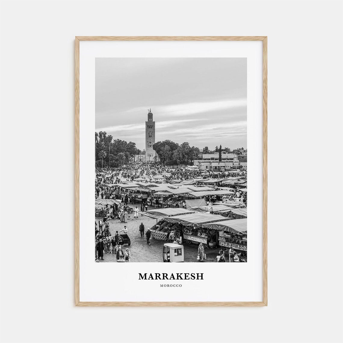 Marrakesh Morocco Jemaa el Fna Square Minaret Black White Poster