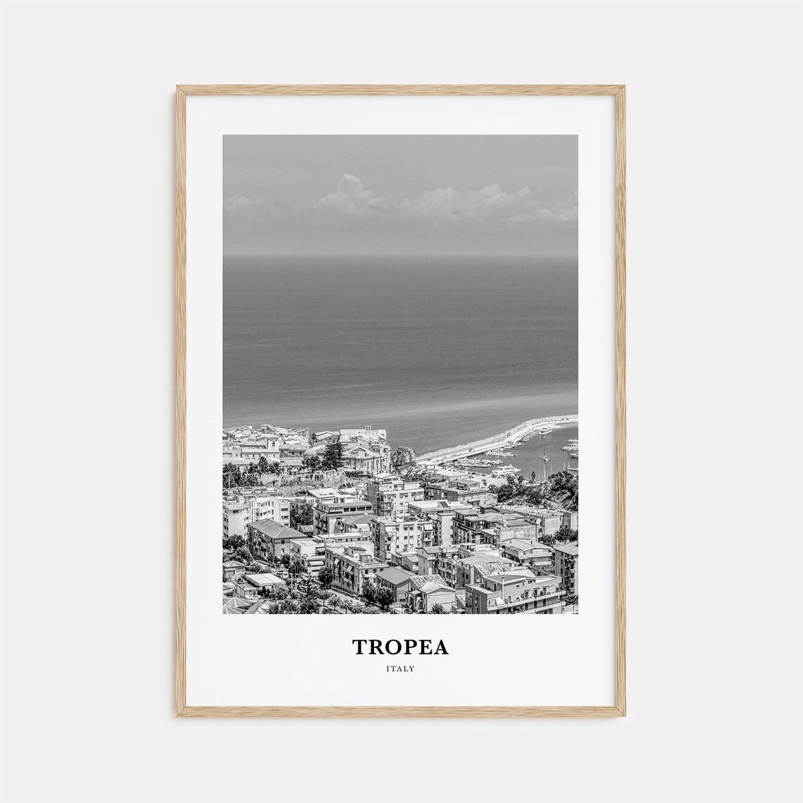 Tropea Italy Coastal Town Overlooking Sea Black and White Poster