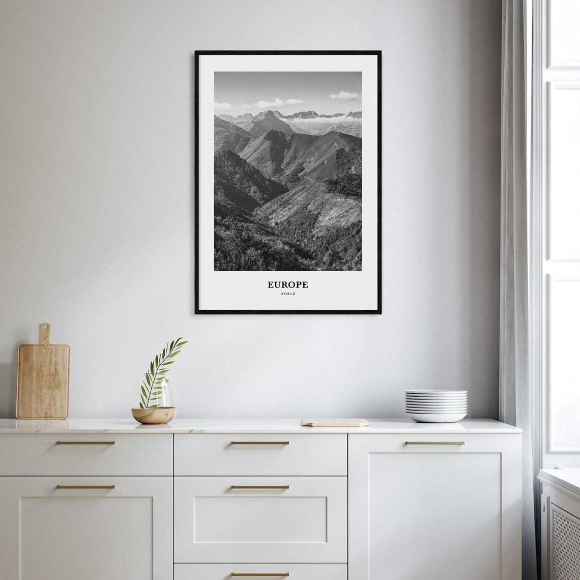 Europe Mountain Panorama Black and White Alpine Peaks Travel Poster - Image 2
