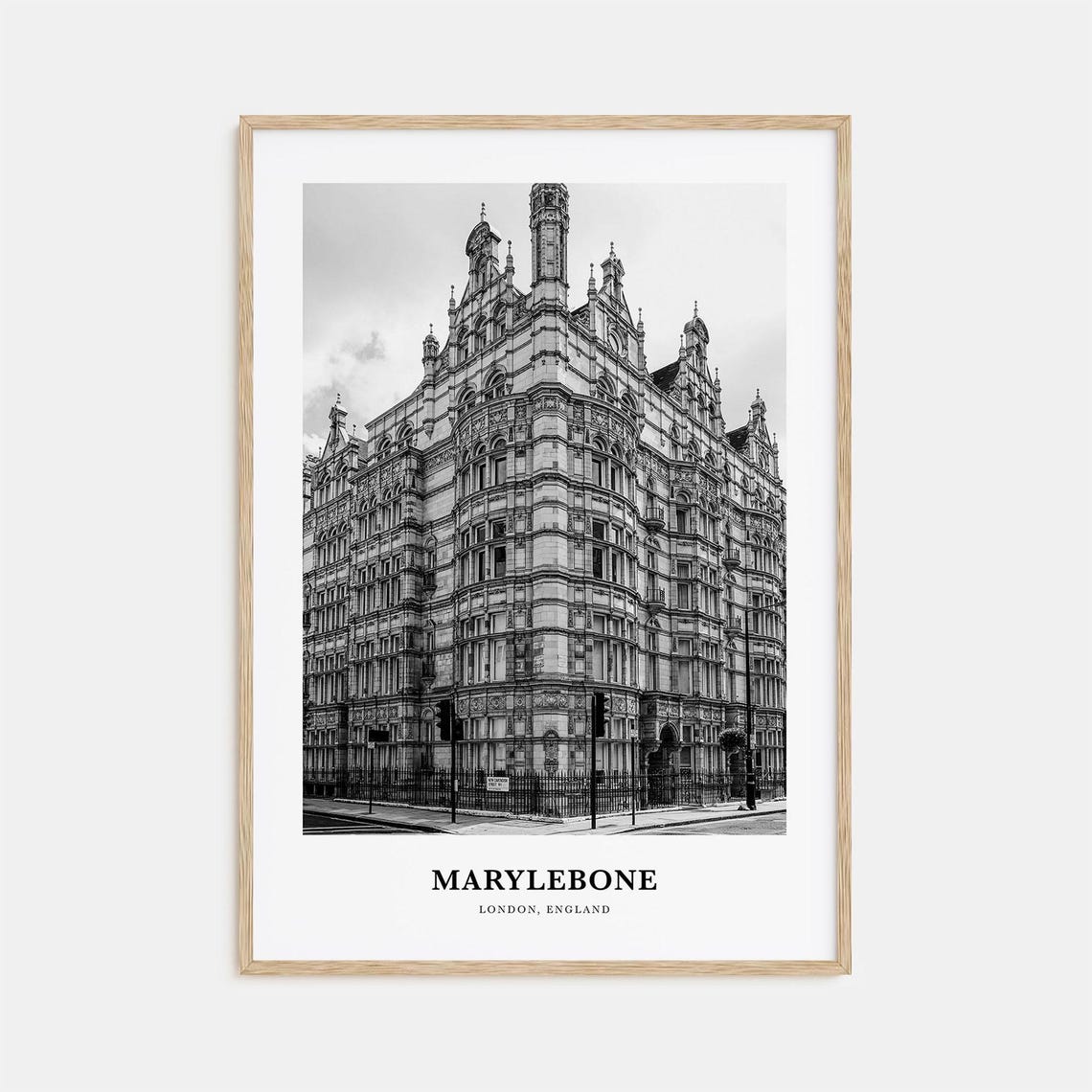 Marylebone Victorian Corner Building Black and White London Poster