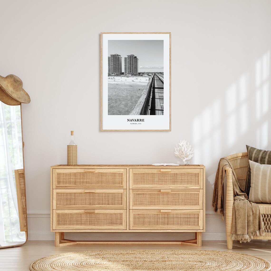 Navarre Florida Beach Fishing Pier Black And White Travel Poster - Image 3