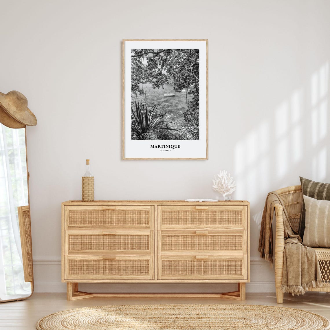 Martinique Caribbean Sailboat Anchored Bay Tropical Tree Poster - Image 3