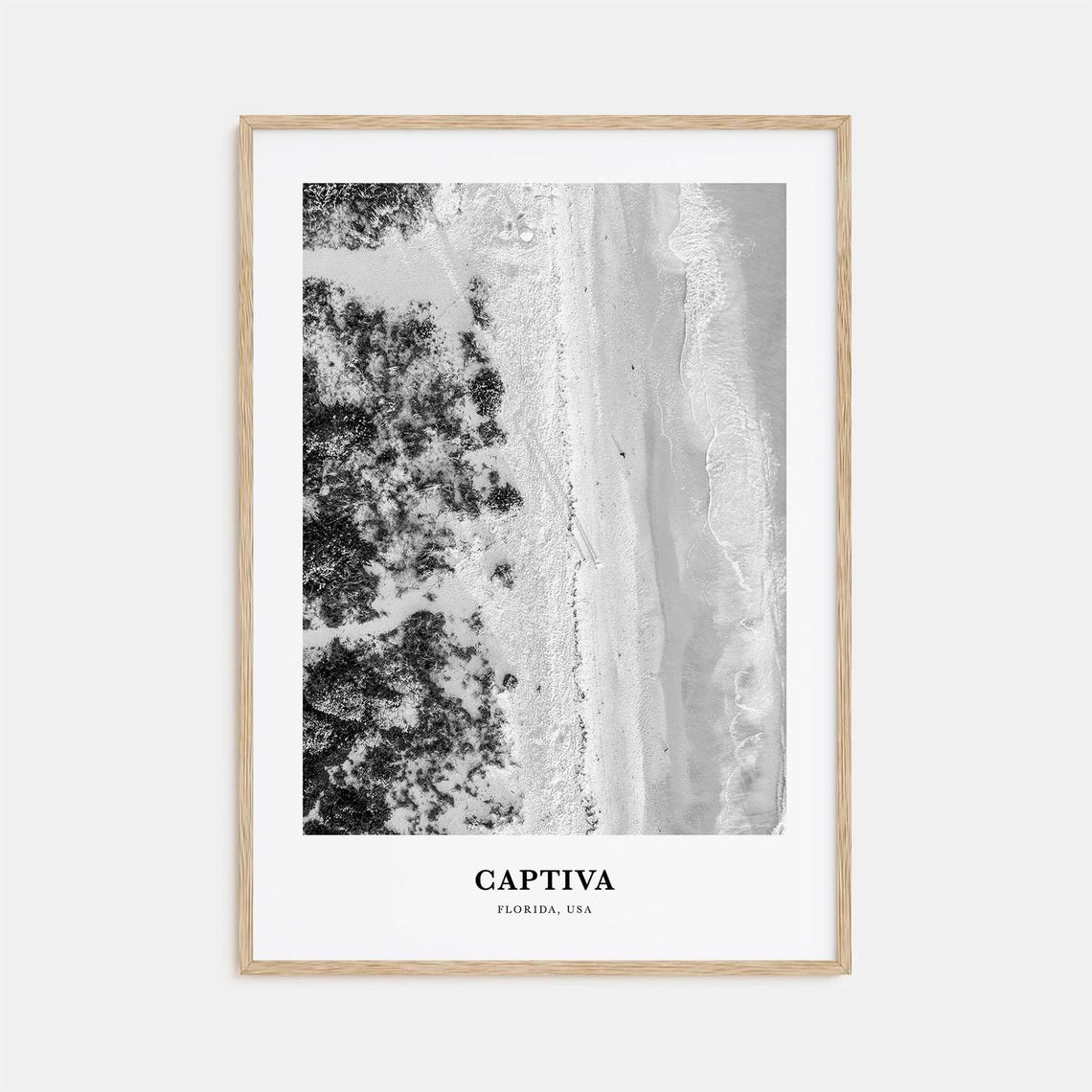 Captiva Florida Aerial Sandy Shoreline Black White Travel Poster