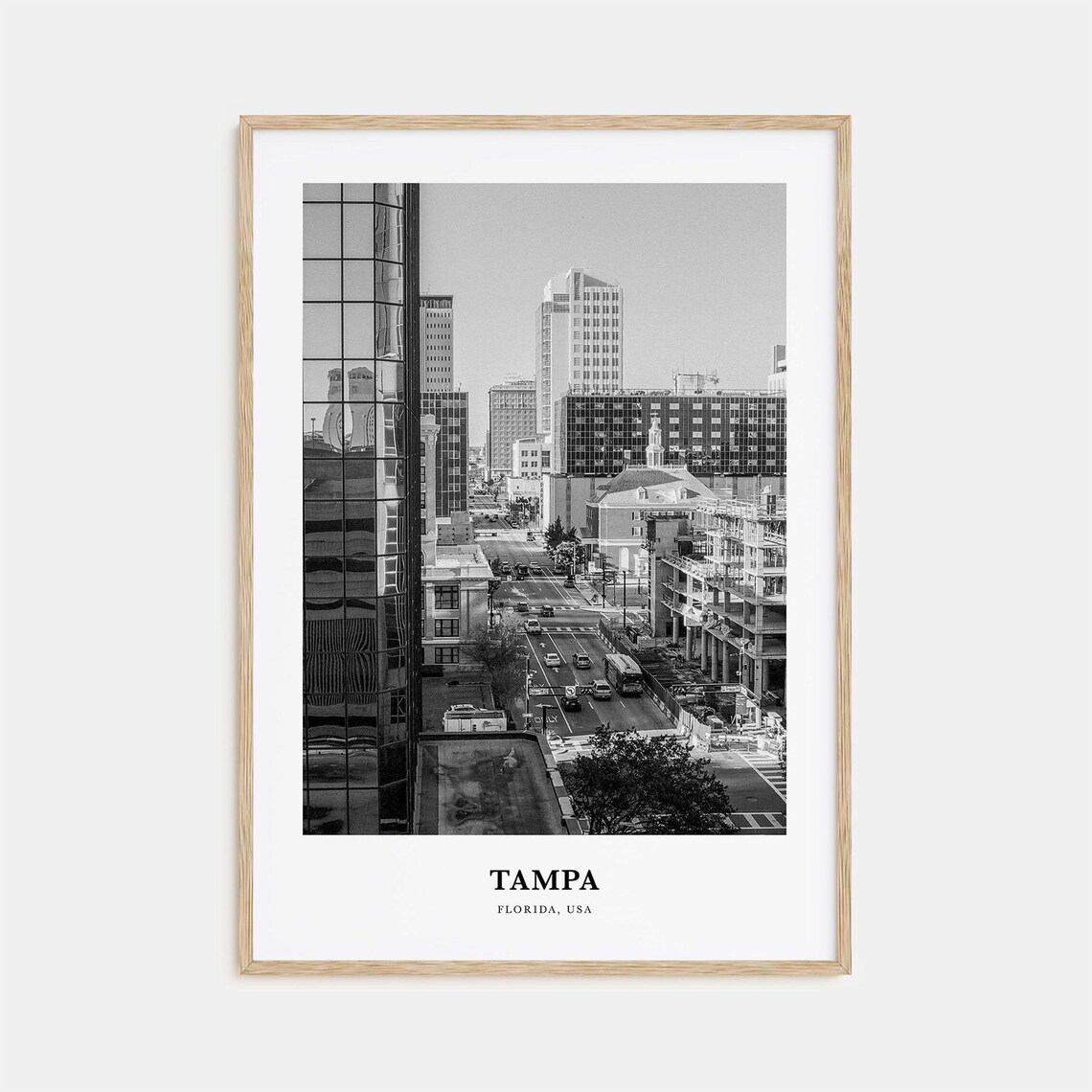 Tampa Florida Downtown Skyline Street Black And White Photo Poster