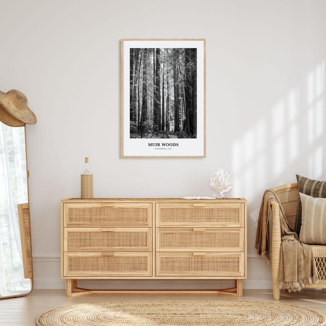 Muir Woods Redwood Forest Trail Black and White Nature Poster - Image 3