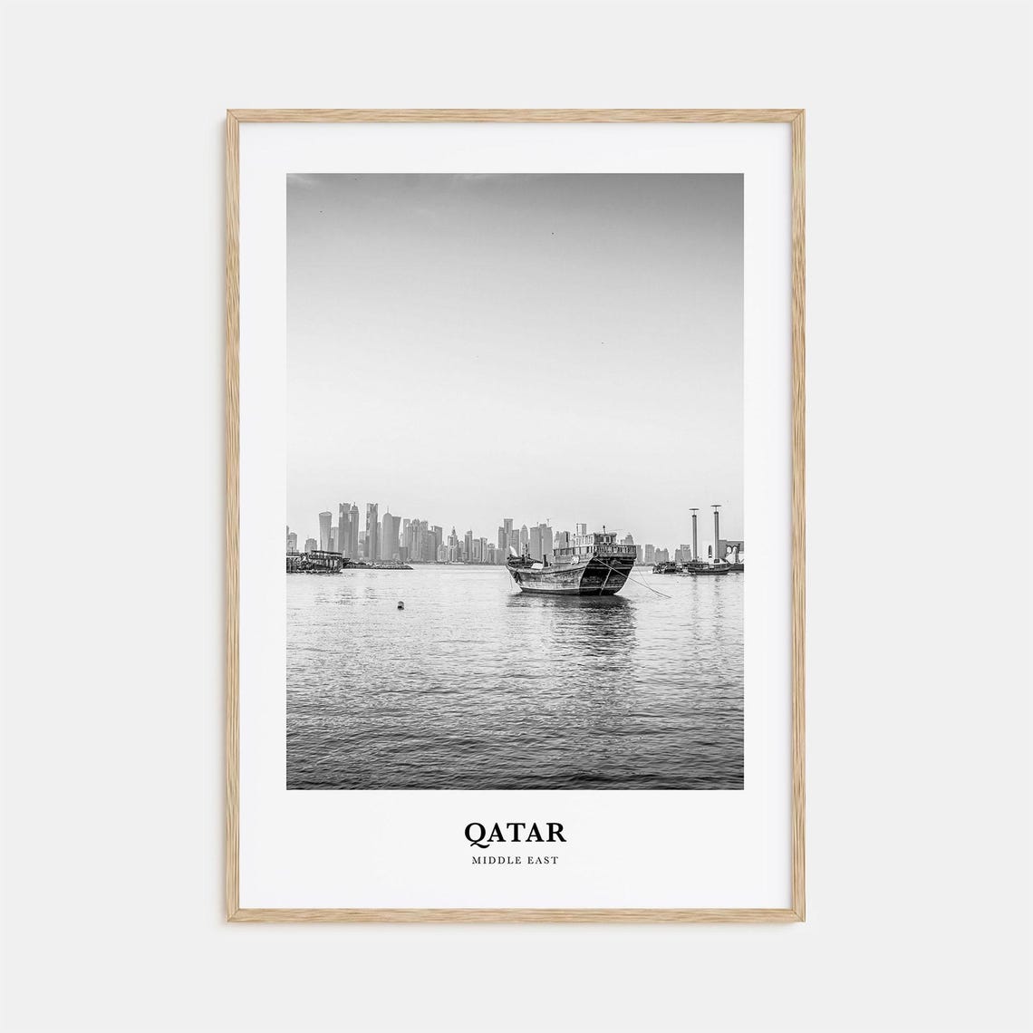 Qatar Middle East Traditional Dhow Harbor Black White Art Print