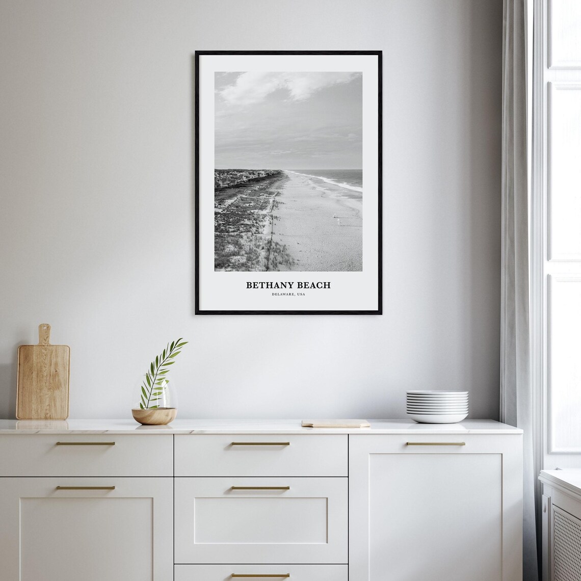 Bethany Beach Delaware Ocean Shoreline Aerial View Black White Poster - Image 2