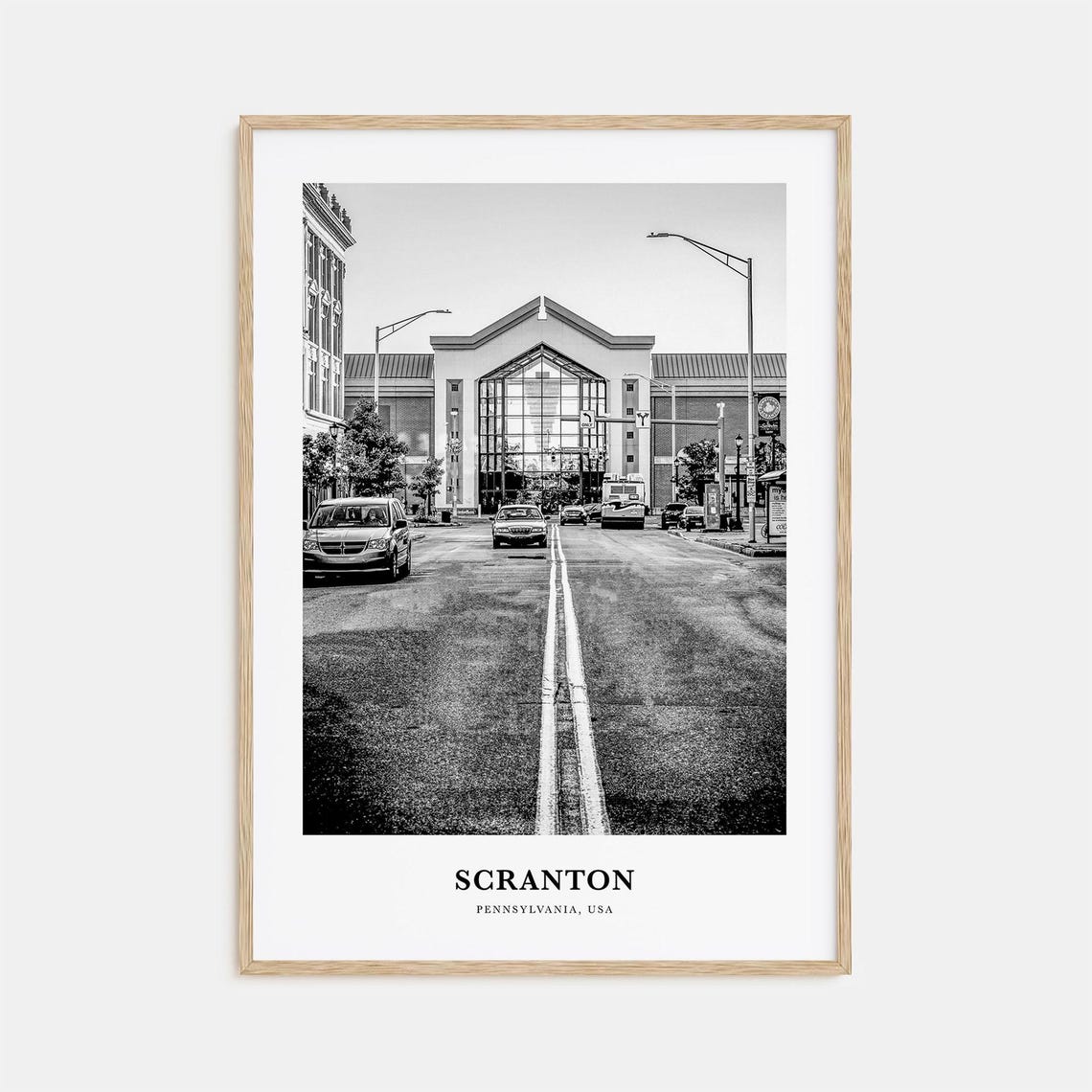 Scranton Pennsylvania Downtown Street View Black White Travel Poster