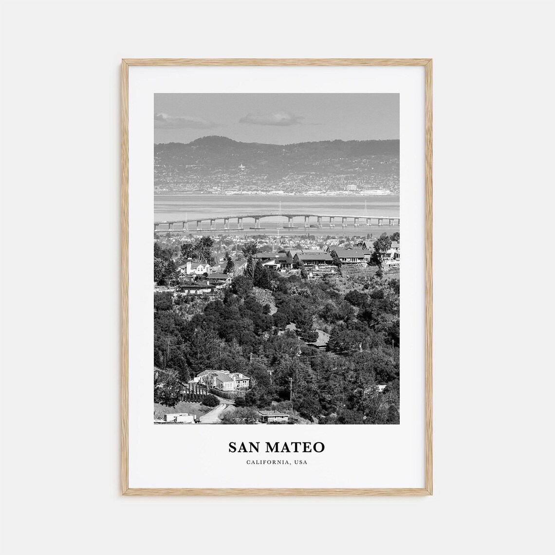 San Mateo California Bay Bridge Bay Area Black and White Poster