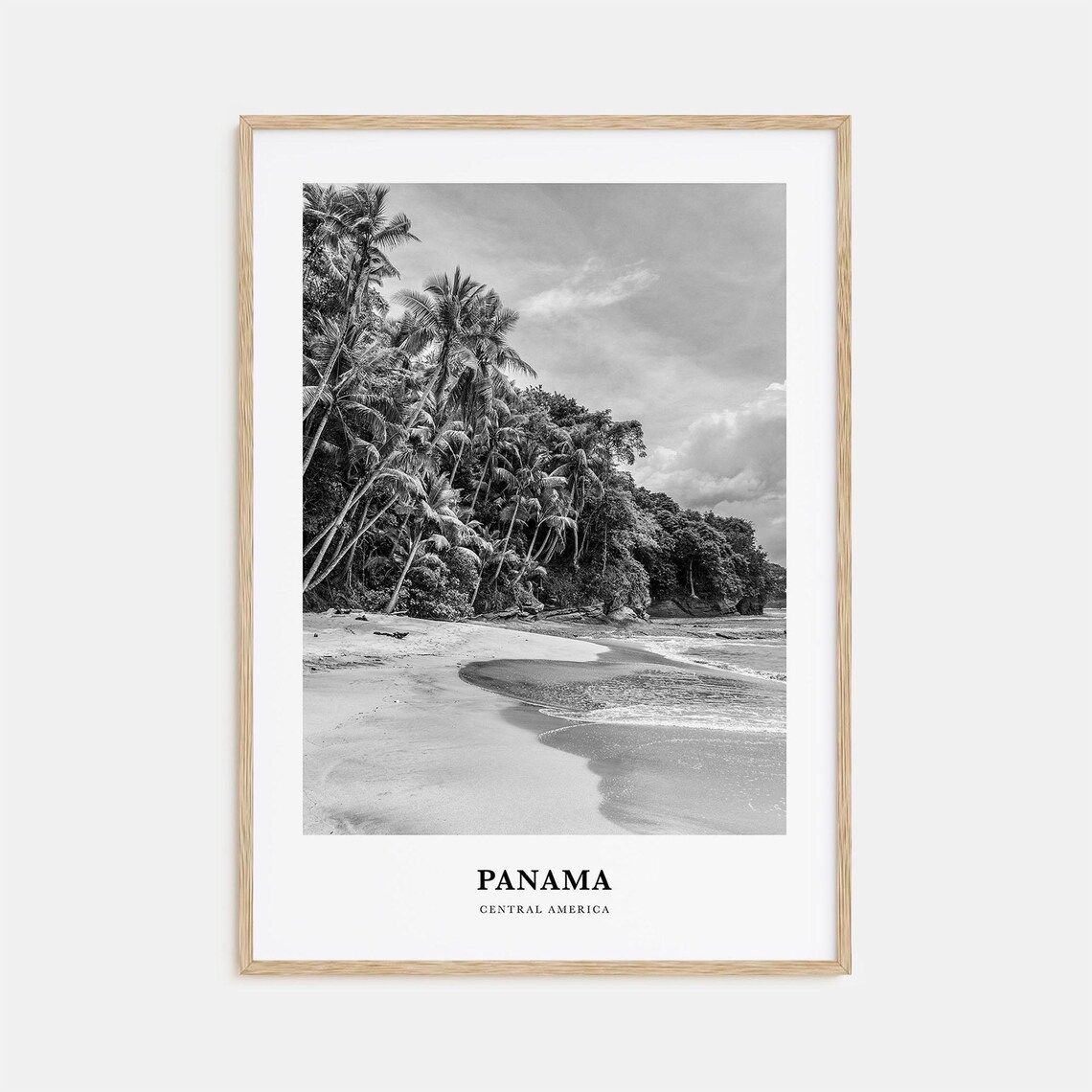 Panama Central America Palm Lined Tropical Beach Black White Poster