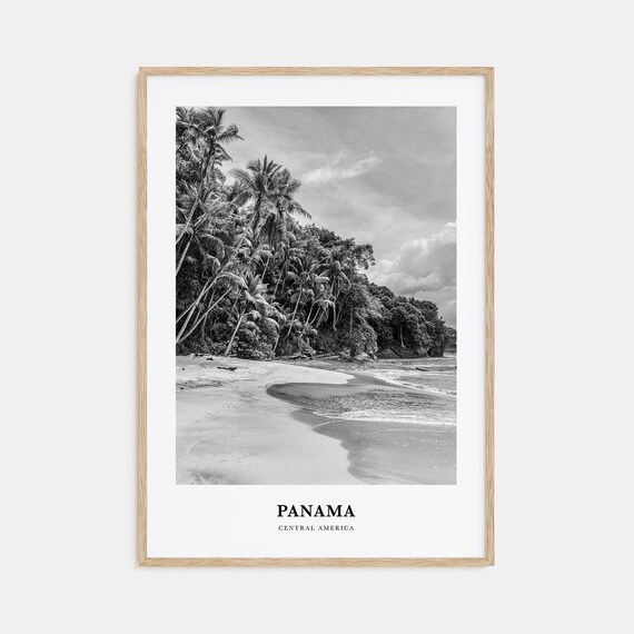 Panama Central America Palm Lined Tropical Beach Black White Poster