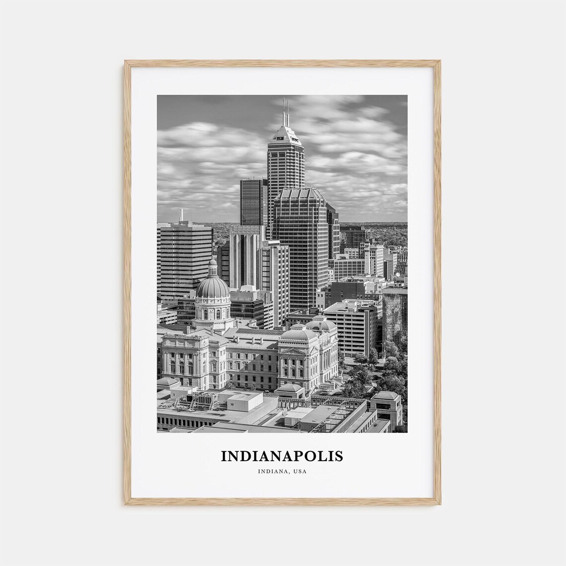 Indianapolis Indiana Downtown Towers Black and White Photo Print