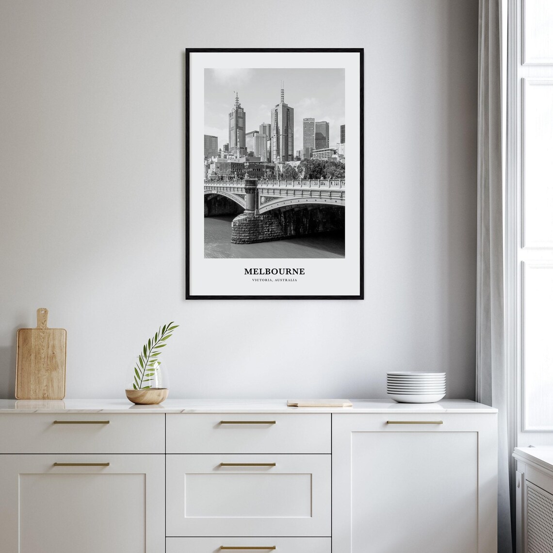Melbourne City Skyline Black and White Princes Bridge Travel Poster - Image 2