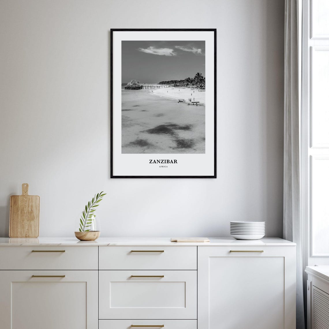 Zanzibar Africa White Sand Beach Pier Black and White Poster - Image 2