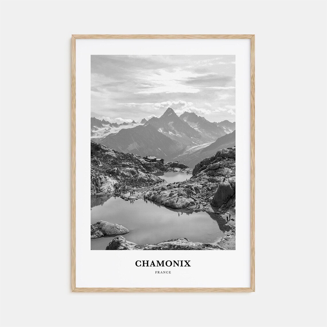 Chamonix Mont Blanc Alpine Peaks Black and White Mountain Poster