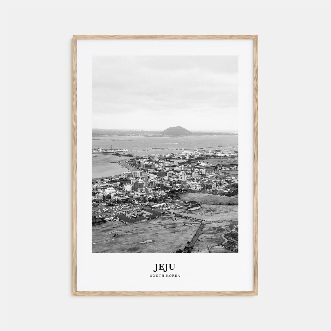 Jeju South Korea Aerial Coastal City Panorama Black and White Poster