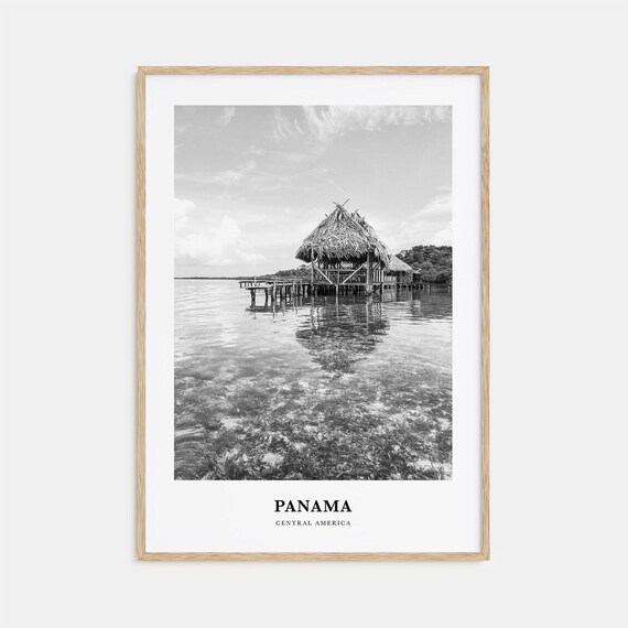 Panama Central America Overwater Thatched Hut Black White Poster