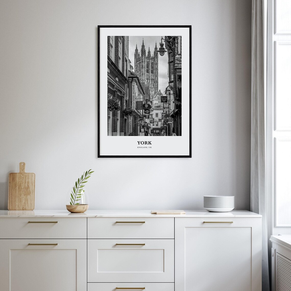 York England Historic Street York Minster Tower Black and White Poster - Image 2