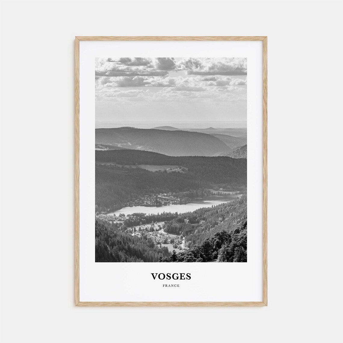 Vosges France Layered Mountain Ridges With Lake Black White Poster