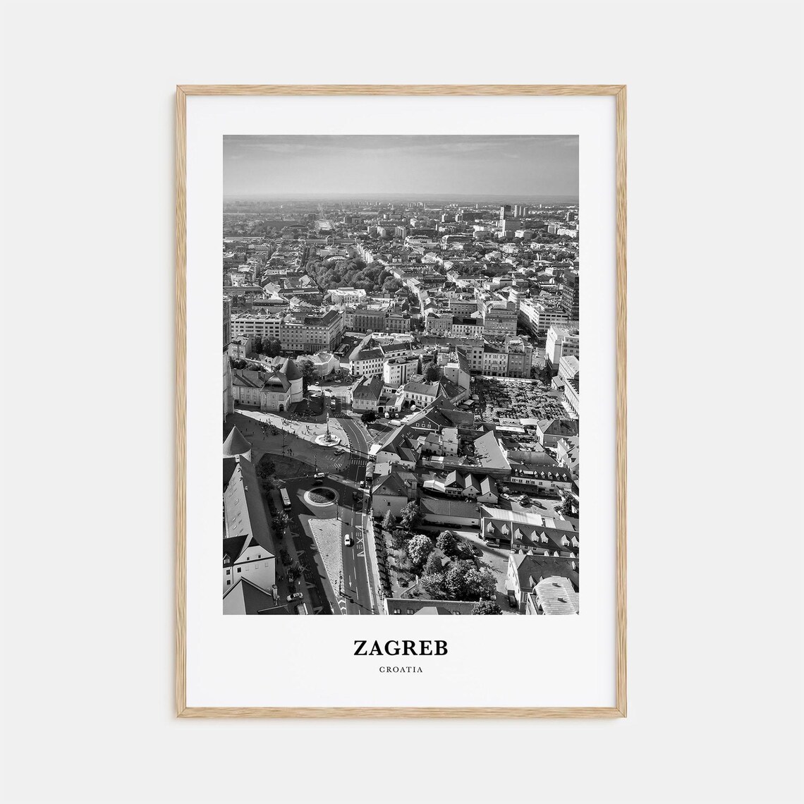 Zagreb Croatia Old Town Square Aerial Black and White Poster