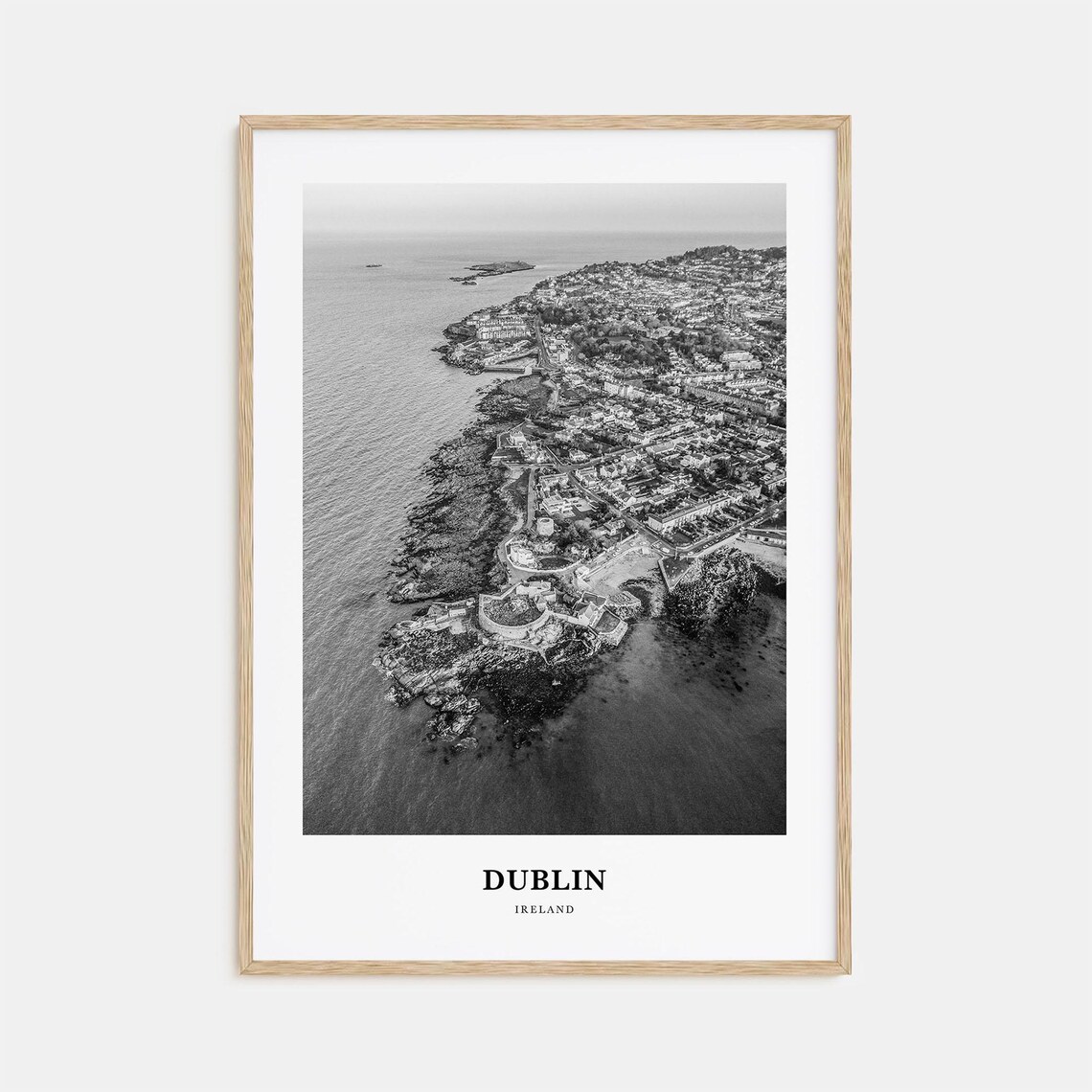 Dublin Ireland Aerial Coastline Black and White Travel Poster