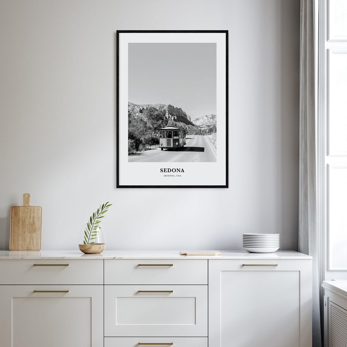 Sedona Arizona Red Rocks Trolley Road Black White Travel Poster - Image 2