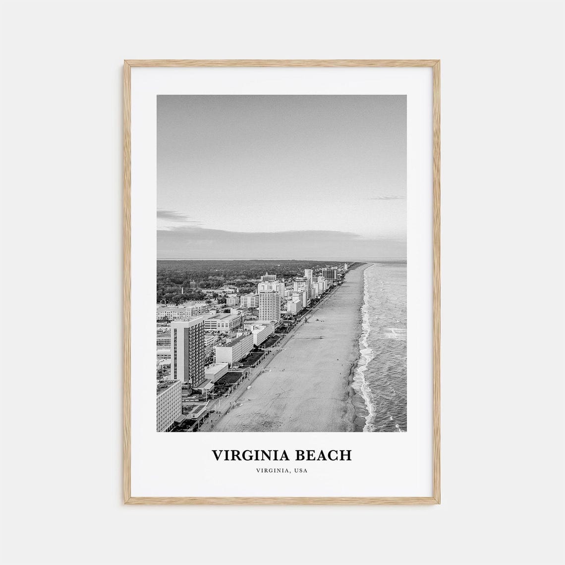 Virginia Beach Virginia Oceanfront Aerial Black and White Poster