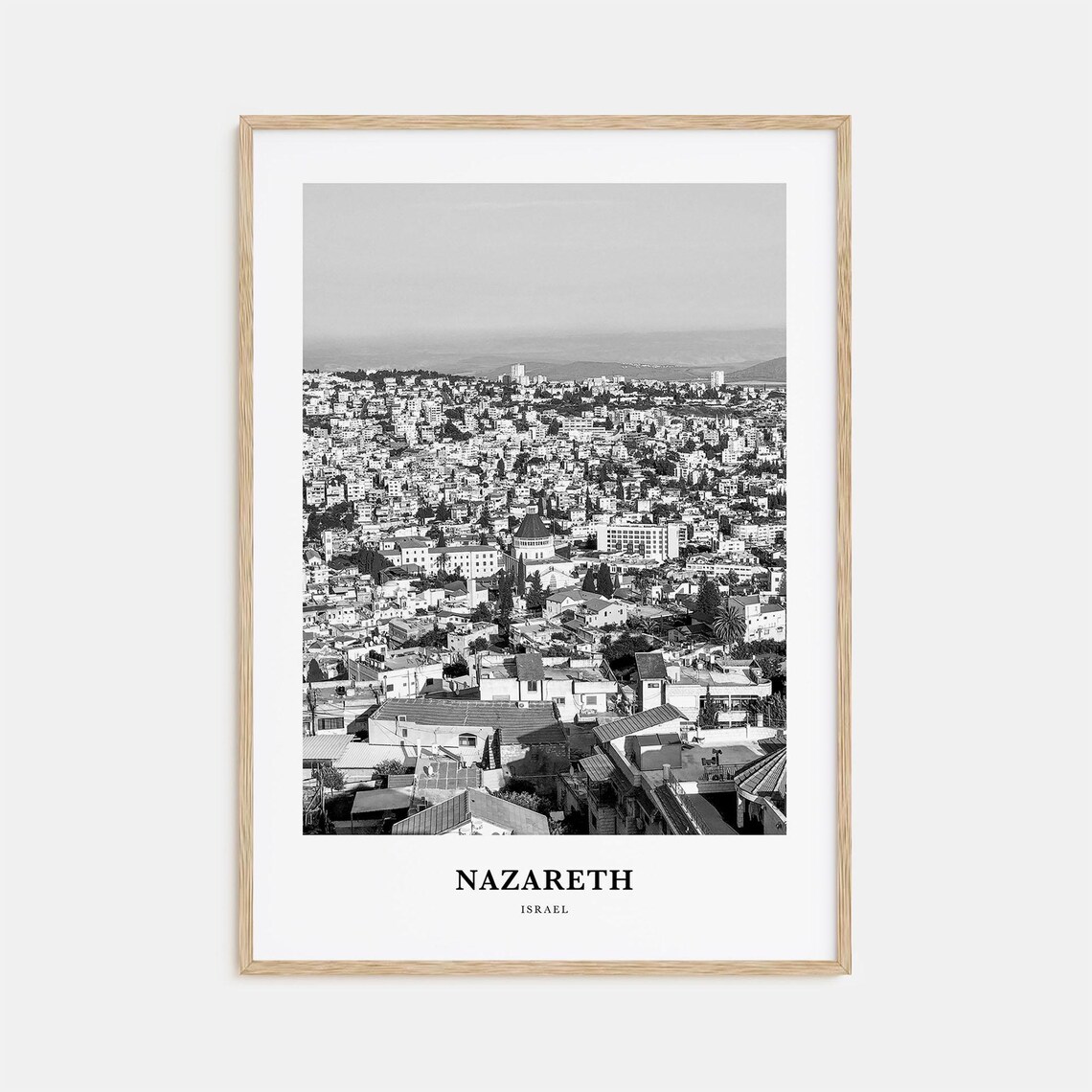 Nazareth Israel City Panorama Holy Land Black And White Travel Poster