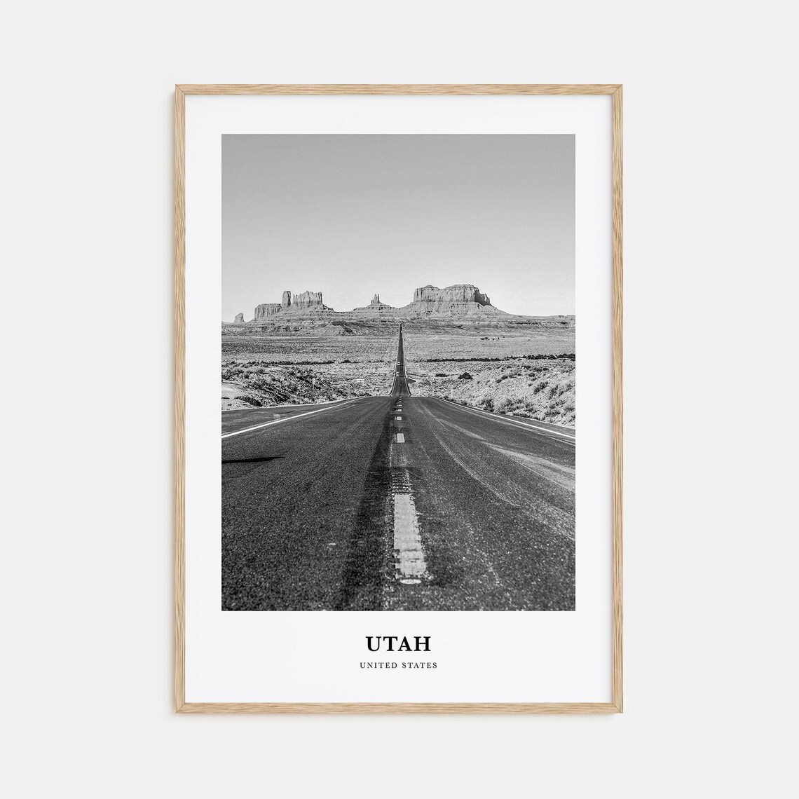 Utah United States Monument Valley Desert Road Monochrome Art Poster