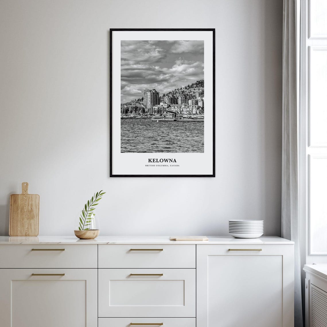 Kelowna British Columbia Lakeside Marina Black and White Poster - Image 2