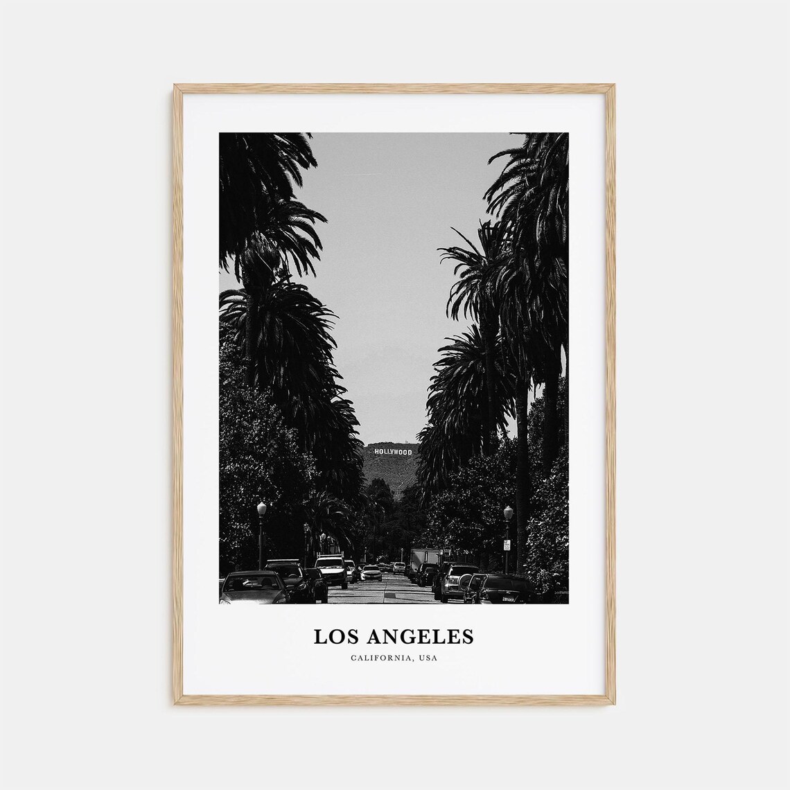 Los Angeles California Palm Lined Street Hollywood Sign Poster