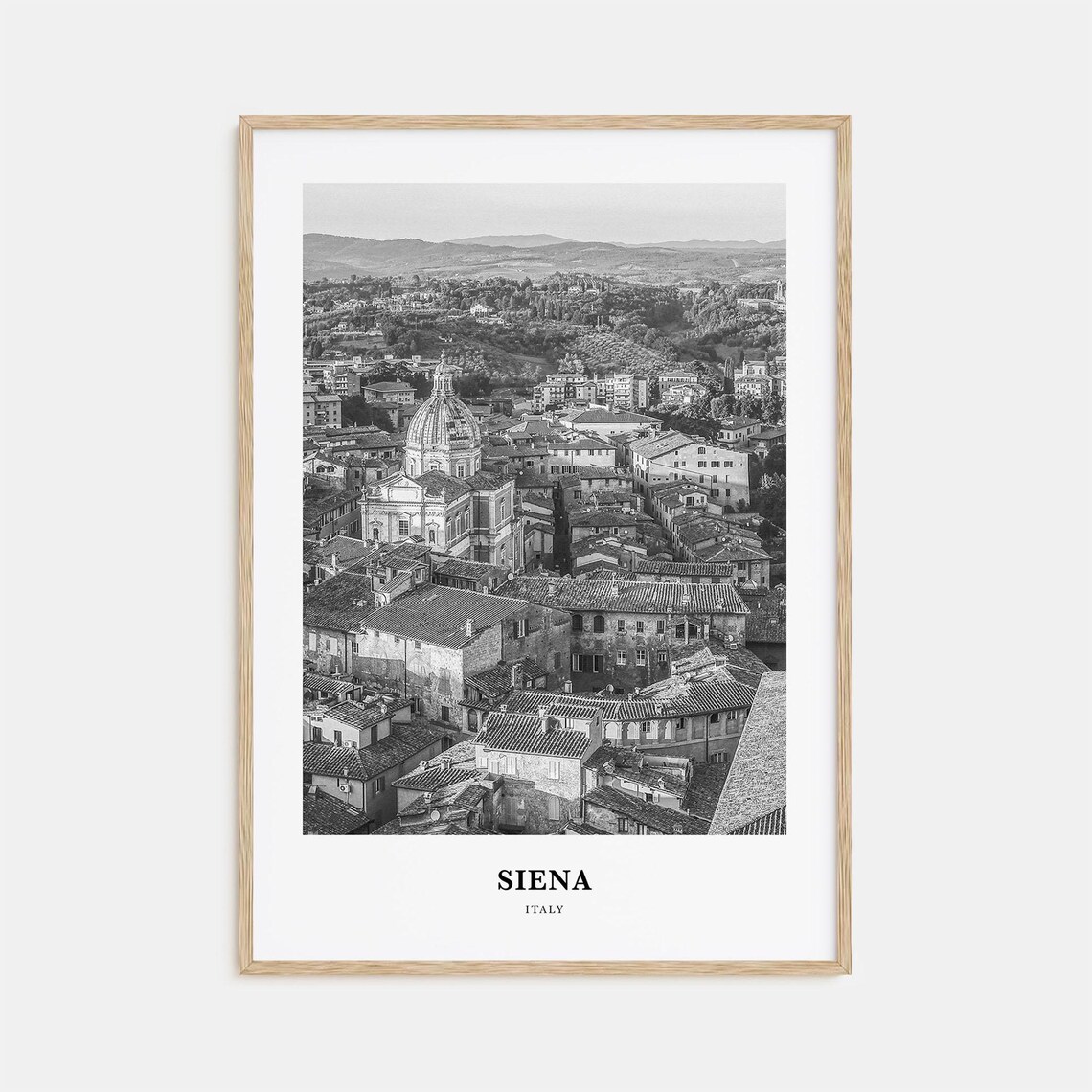 Siena Italy Tuscan Rooftops Black and White Cityscape Poster
