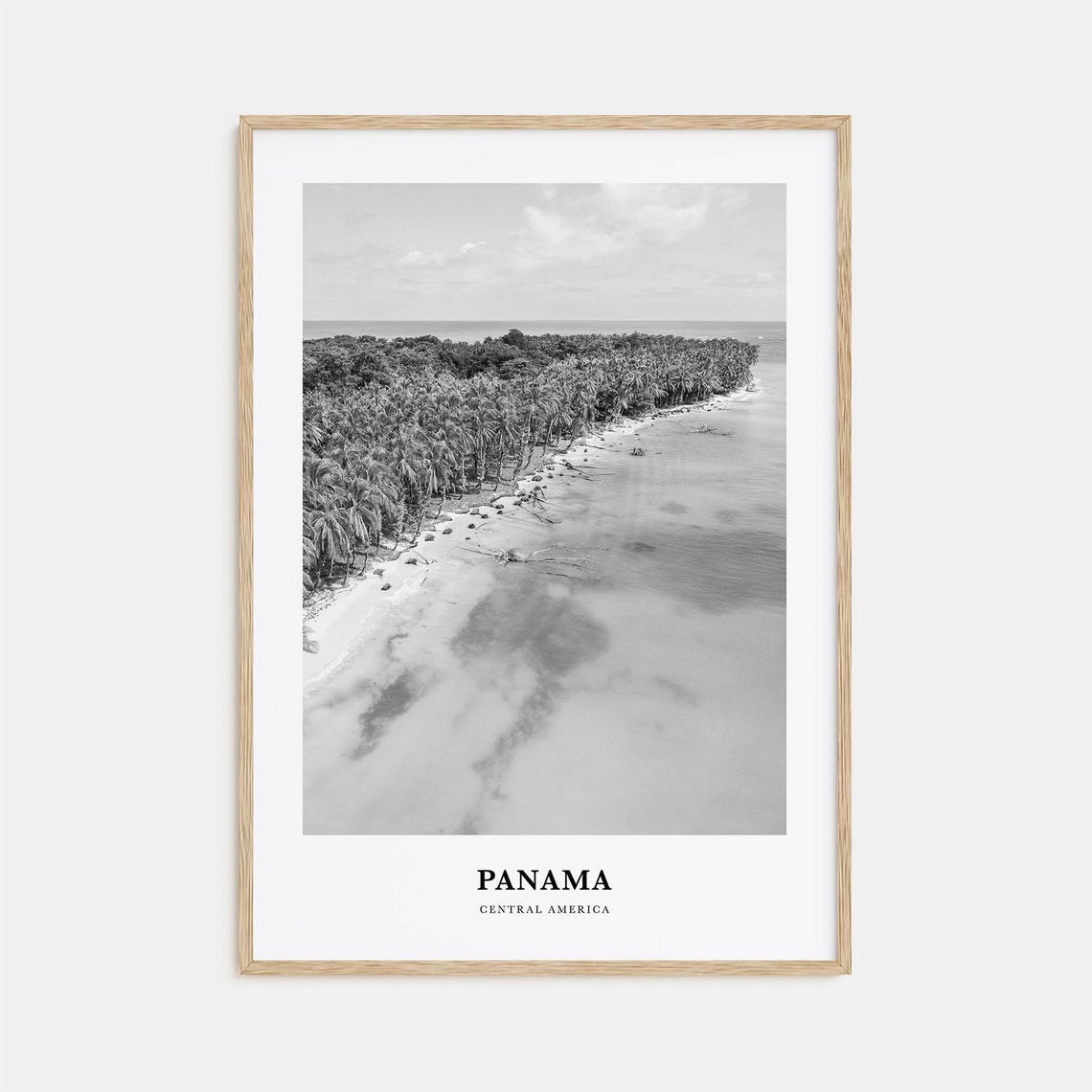 Panama Central America Aerial Palm Island Beach Black White Poster