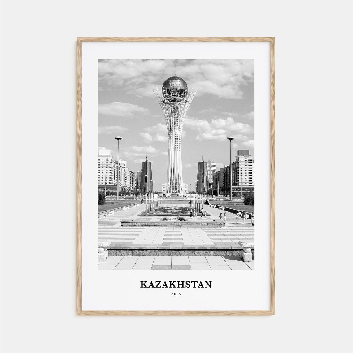 Kazakhstan Asia Black and White Bayterek Tower Monument Poster