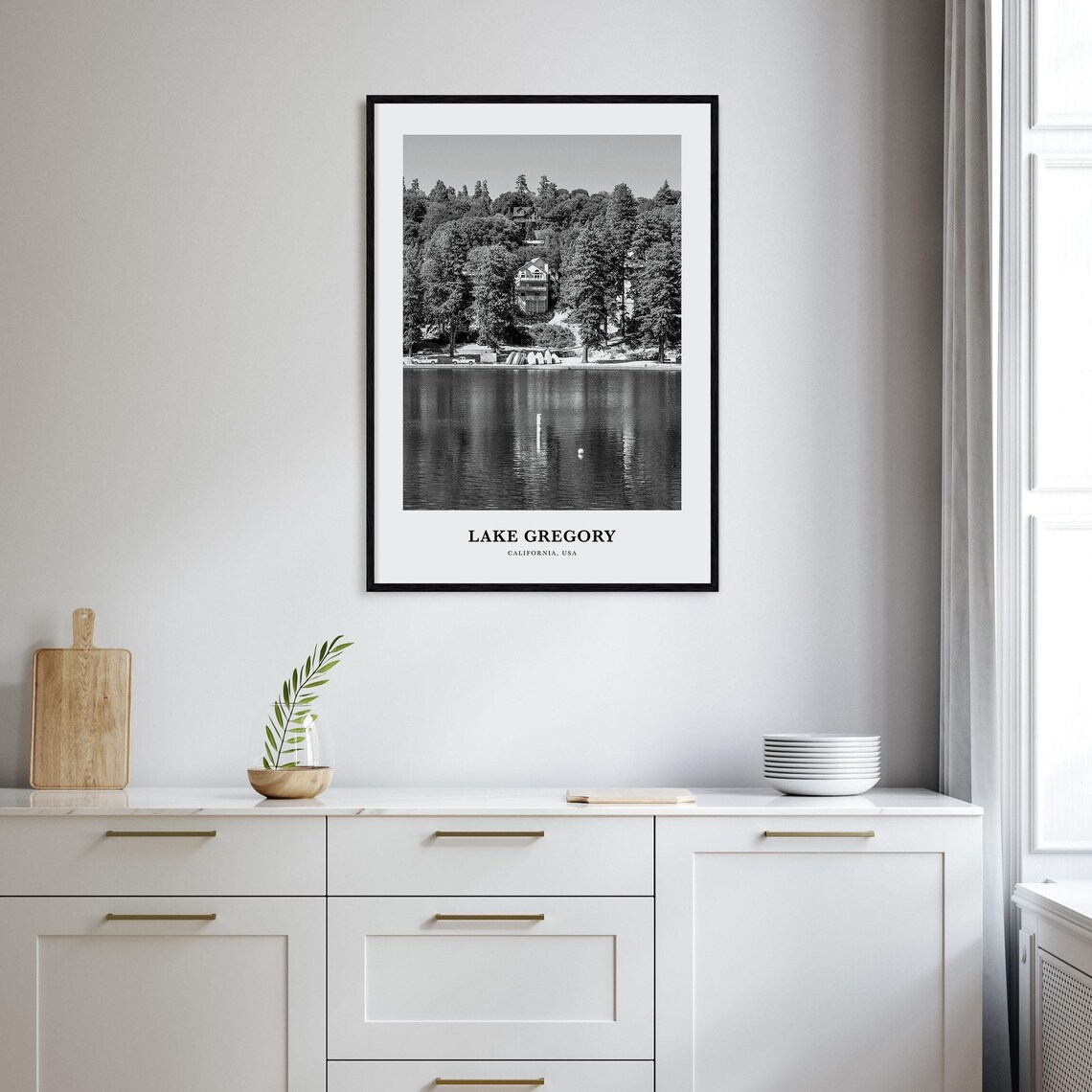 Lake Gregory Lakeside Cabins Black And White California Poster - Image 2