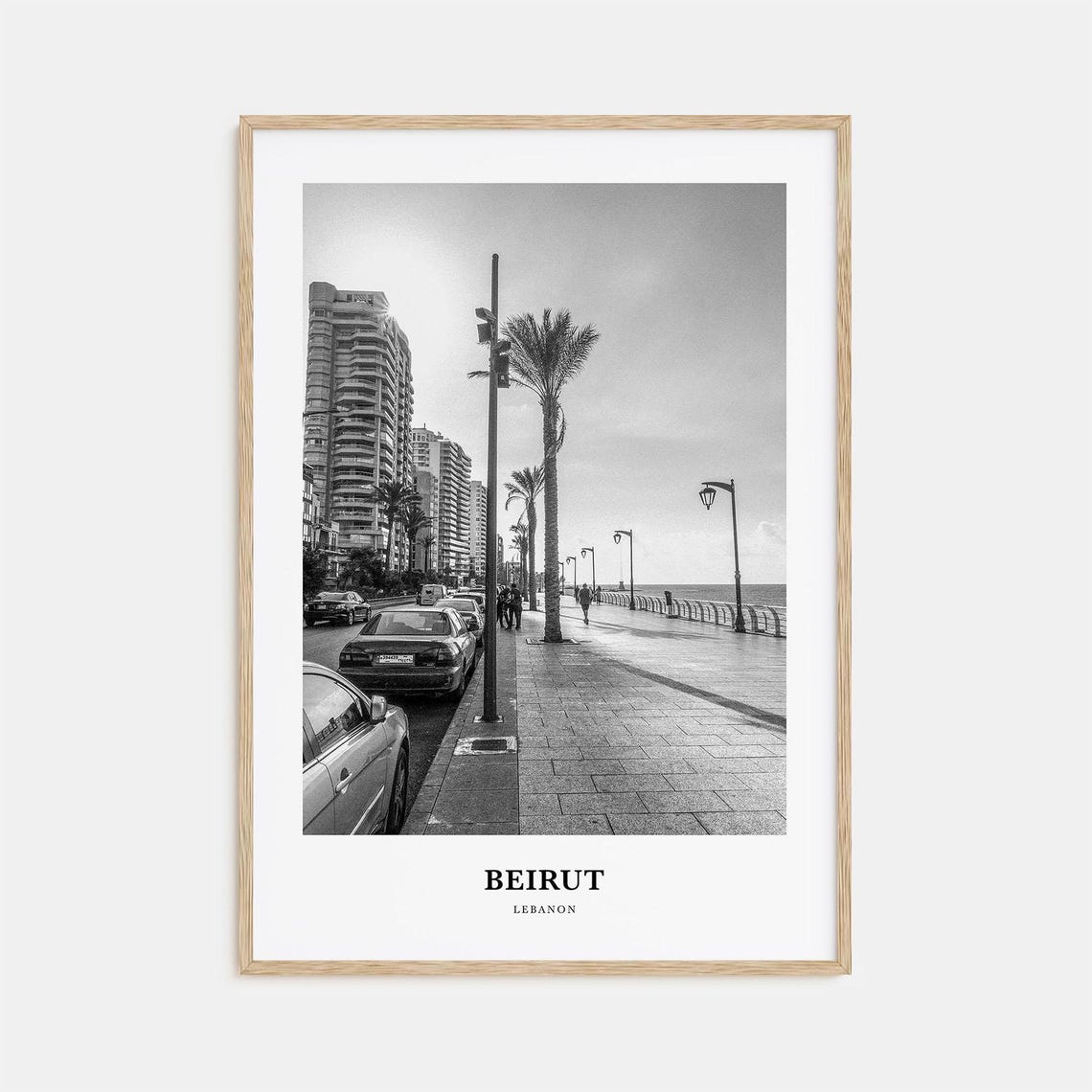 Beirut Lebanon Corniche Waterfront Promenade Black and White Poster